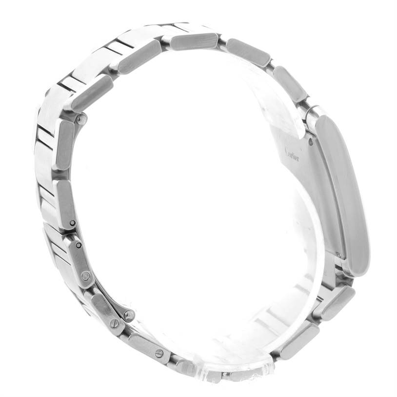 The image shows a side view of the bracelet and clasp of the Tank Francaise model by Cartier.