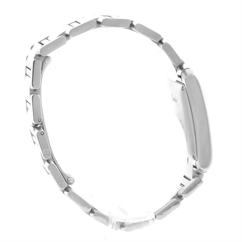 This image shows the side profile of a Cartier Tank Francaise W51002Q3 Men
s Stainless Steel Silver Dial W51002Q3 Men
s Stainless Steel Silver Dial watch, focusing on the bracelet and clasp.