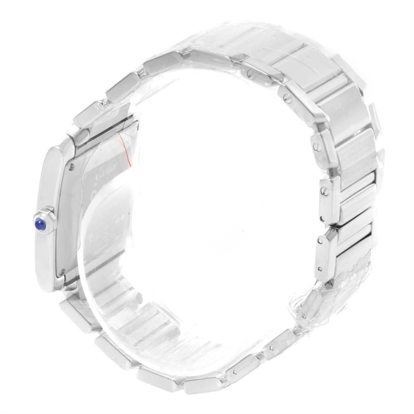 The image shows a side view of the bracelet and case, including the crown, of a Cartier Tank Francaise W50011S3 White Gold Silver Dial W50011S3 White Gold Silver Dial watch.