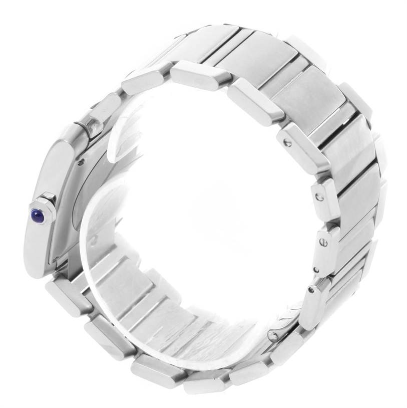 The image shows a side view of the metal bracelet and clasp with a sapphire cabochon of the Cartier Tank Francaise Stainless Steel Silver Dial Stainless Steel Silver Dial watch.
