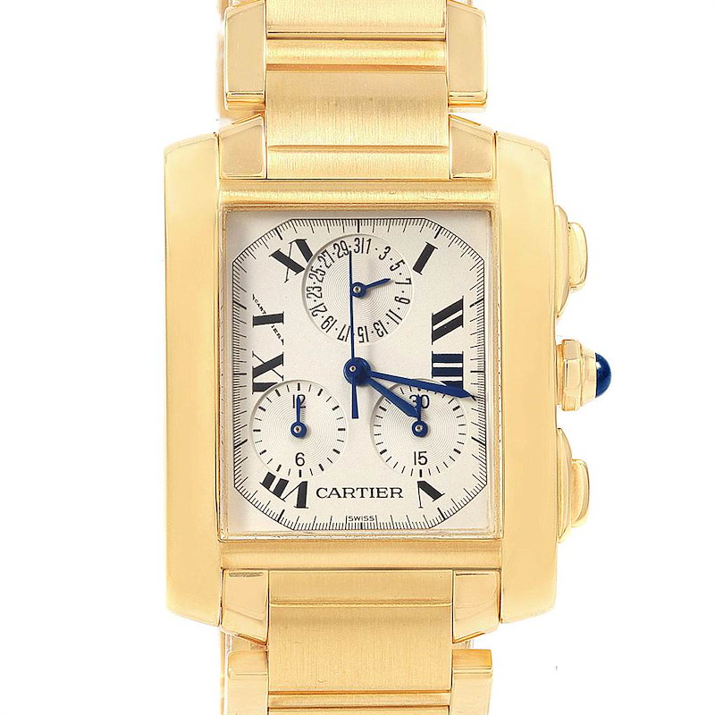 Cartier Tank Francaise Chronograph Yellow Gold Mens Watch W50005R2 SwissWatchExpo