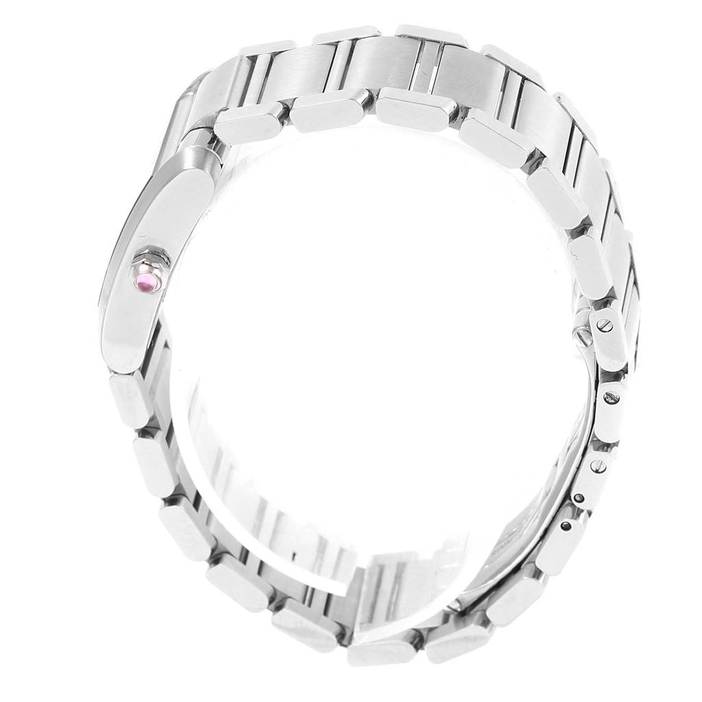This image shows the side view of the bracelet links and crown of the Cartier Tank Francaise W51030Q3 Women's Stainless Steel White Dial W51030Q3 Women's Stainless Steel White Dial watch.