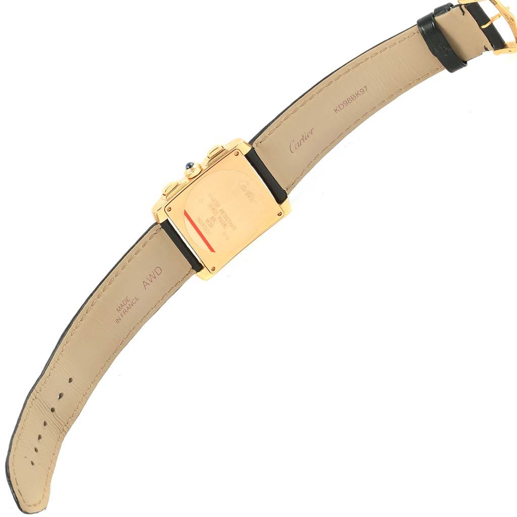 This image shows the back view and straps of a Cartier Tank Francaise W5000556 Men's Yellow Gold Silver Dial W5000556 Men's Yellow Gold Silver Dial watch.