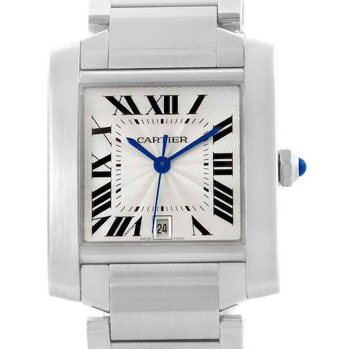 Photo of Cartier Tank Francaise Silver Dial Blue Hands Steel Watch W51002Q3