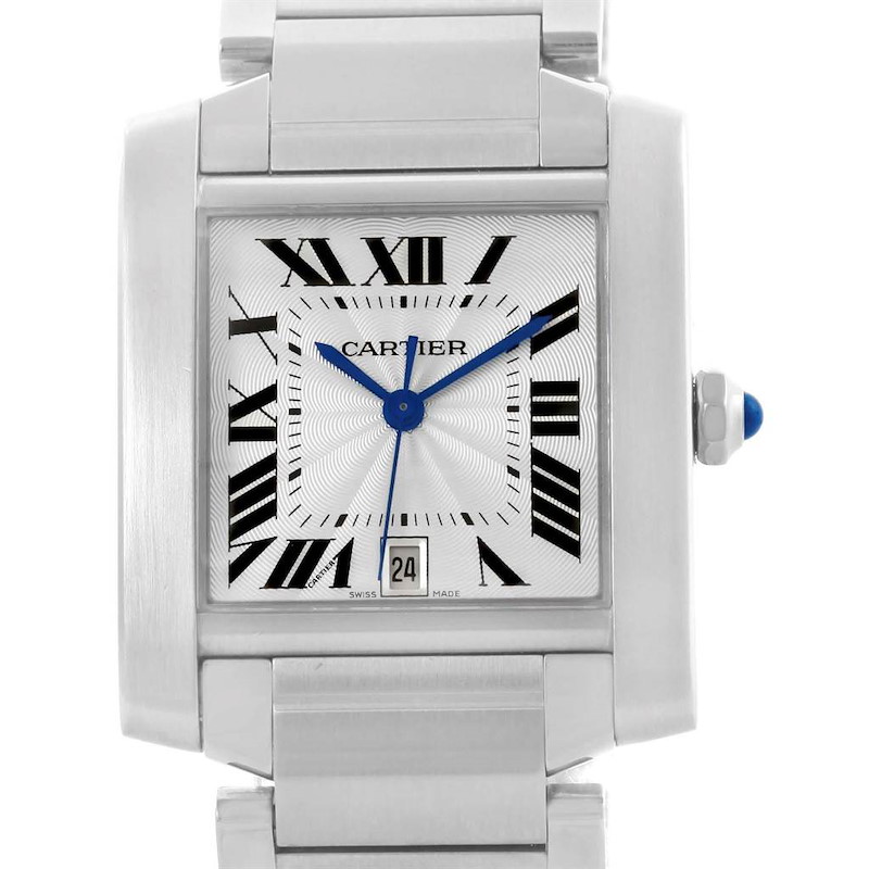 Cartier Tank Francaise Silver Dial Steel Automatic Mens Watch W51002Q3 SwissWatchExpo