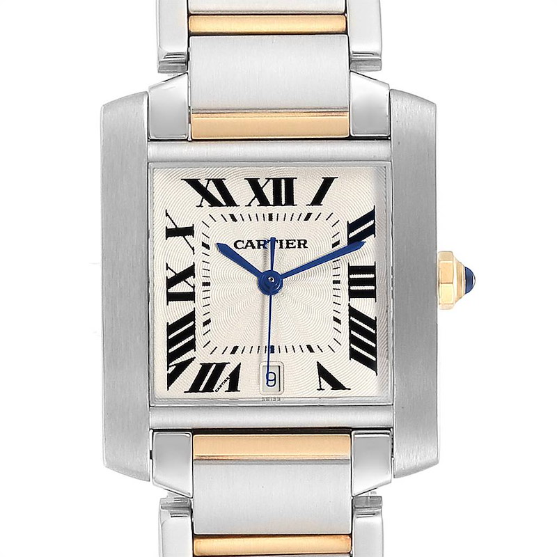 Cartier Tank Francaise Large Steel Yellow Gold Mens Watch W51005Q4 SwissWatchExpo