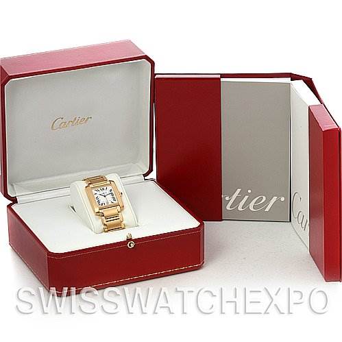 The image shows a Cartier Tank Francaise W50001R2 Stainless Steel Silver Dial W50001R2 Stainless Steel Silver Dial watch in a red Cartier box, with the watch displayed at a front-facing angle.