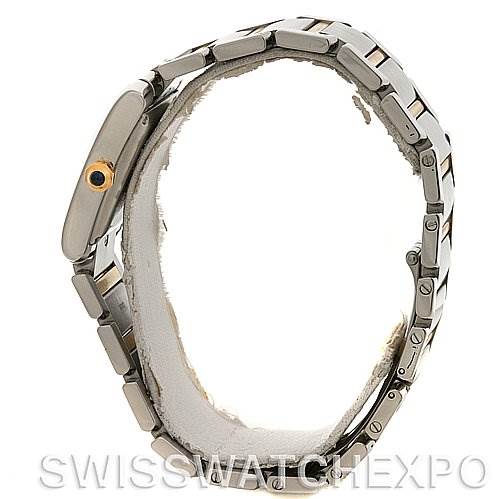 This image shows the side view of a Cartier Tank Française watch, highlighting the bracelet and crown.