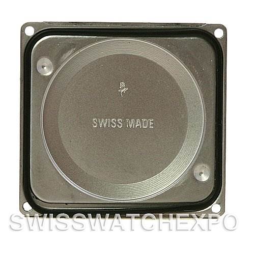 This image shows the back cover of a Cartier Tank Francaise W51005Q4 Steel and Gold (two tone) Silver Dial W51005Q4 Steel and Gold (two tone) Silver Dial watch, featuring the "Swiss Made" engraving.