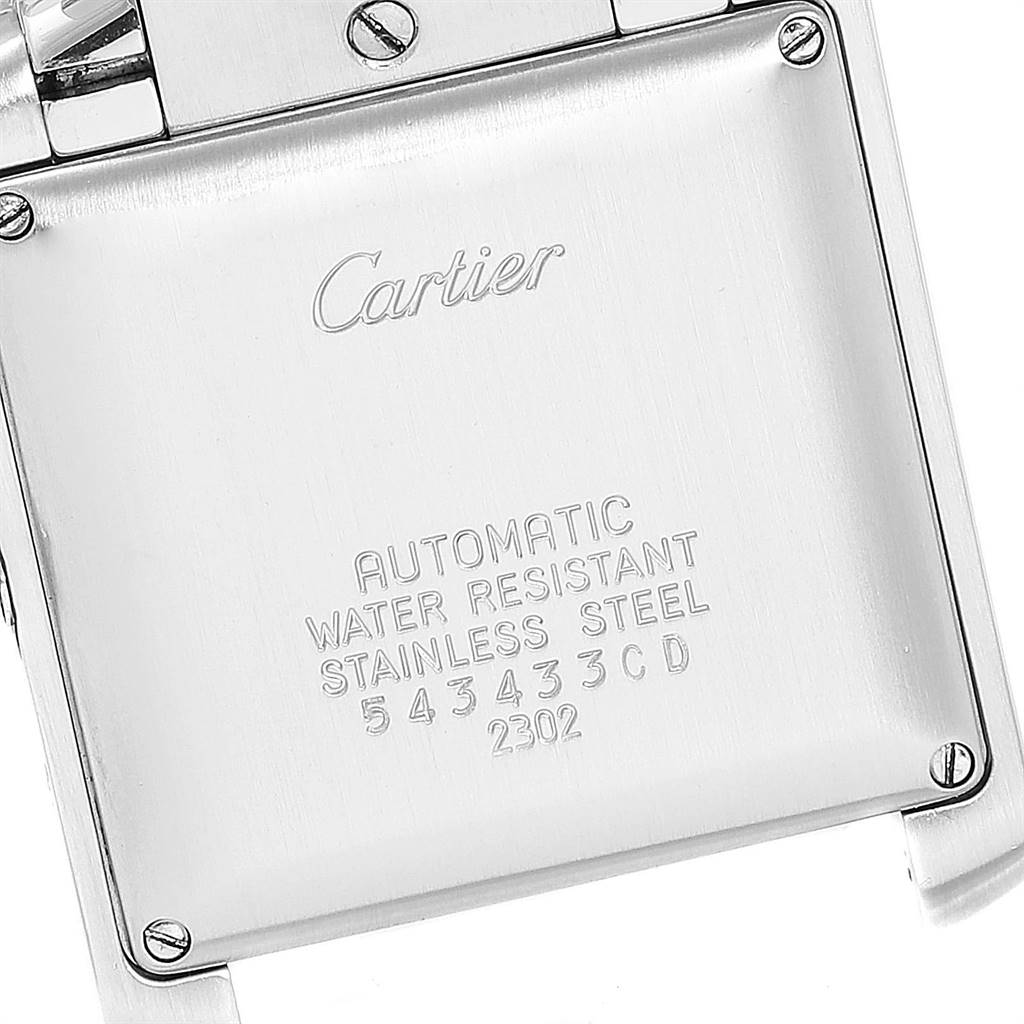 This is a close-up of the back case of a Tank Francaise model by Cartier.