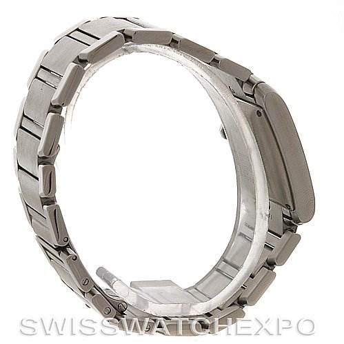 This image shows the side and partial front view of the bracelet and case of a Cartier Tank Francaise W51002Q3 Stainless Steel Silver Dial W51002Q3 Stainless Steel Silver Dial watch.