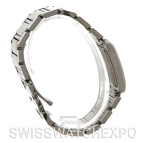 This side view of the Cartier Tank Francaise W51002Q3 Men
s Stainless Steel Silver Dial W51002Q3 Men
s Stainless Steel Silver Dial model showcases the bracelet and case of the watch.