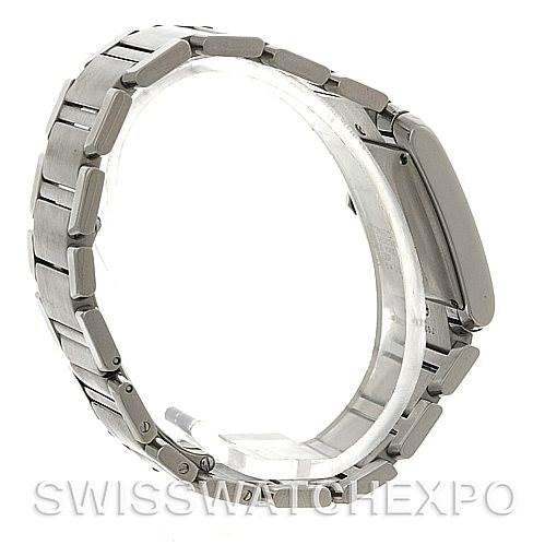 The image shows a side view of the Cartier Tank Francaise W51002Q3 Men
s Stainless Steel Silver Dial W51002Q3 Men
s Stainless Steel Silver Dial watch focusing on the bracelet and clasp.