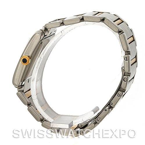 The image shows a side profile view of the Cartier Tank Francaise W51005Q4 Men's Steel and Gold (two tone) Silver Dial W51005Q4 Men's Steel and Gold (two tone) Silver Dial watch, displaying the linked bracelet and the side of the case.