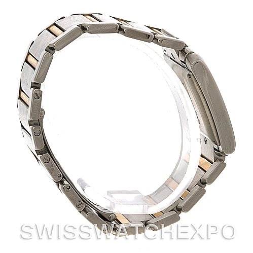 The image displays a side view of the band and clasp of a Cartier Tank Francaise W51005Q4 Men's Steel and Gold (two tone) Silver Dial W51005Q4 Men's Steel and Gold (two tone) Silver Dial watch.