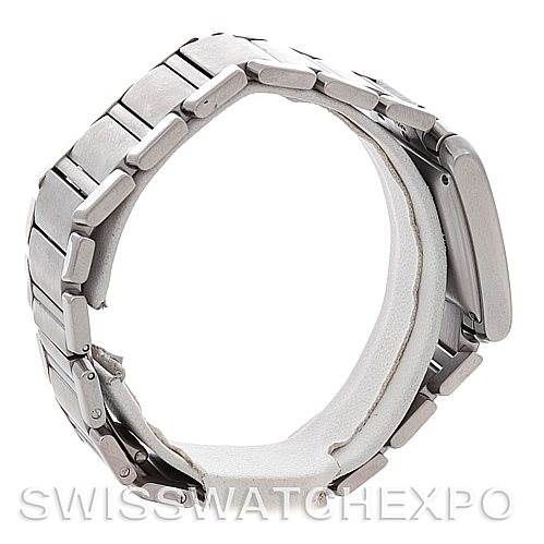 This image shows a side view of the bracelet and case of a Cartier Tank Francaise W51002Q3 Men's Stainless Steel Silver Dial W51002Q3 Men's Stainless Steel Silver Dial watch, focusing on the links and profile.