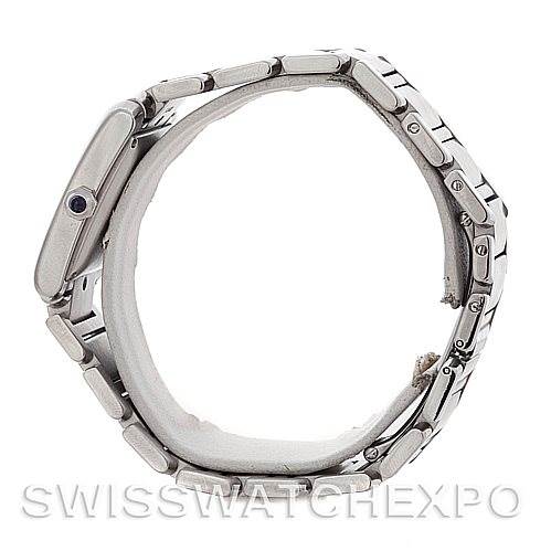 The image shows a Cartier Tank Francaise W51002Q3 Men's Stainless Steel Silver Dial W51002Q3 Men's Stainless Steel Silver Dial watch from the side profile, highlighting the side and bracelet links.