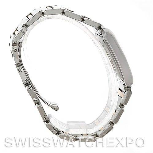 The image shows a side angle view of a Cartier Tank Francaise W51005Q4 Men's Steel and Gold (two tone) Silver Dial W51005Q4 Men's Steel and Gold (two tone) Silver Dial watch, highlighting the profile of the case and the metal bracelet.