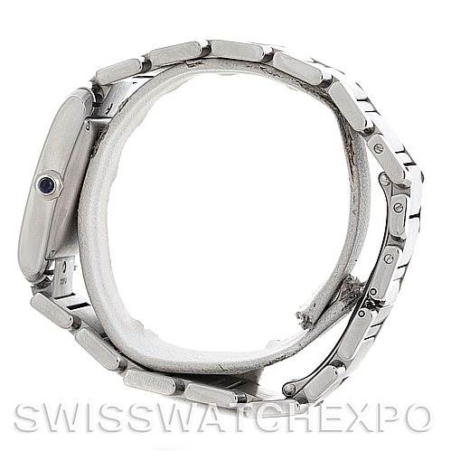 This image displays a side profile view of a Cartier Tank Francaise W51002Q3 Men
s Stainless Steel Silver Dial W51002Q3 Men
s Stainless Steel Silver Dial watch, highlighting its bracelet, case, and crown.
