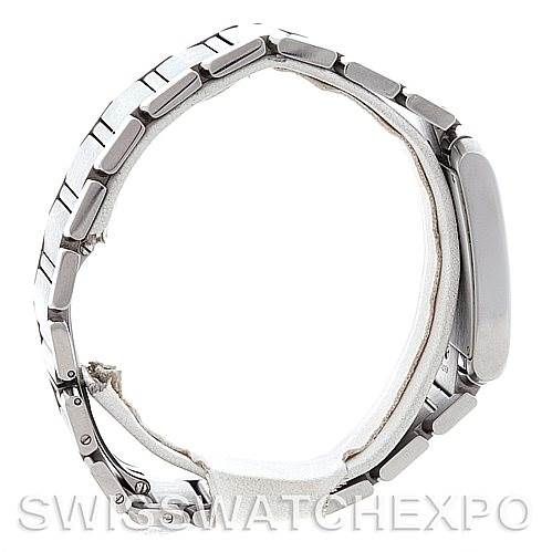 This image shows a side view of a Cartier Tank Francaise W51001Q3 Men
s Stainless Steel White Dial W51001Q3 Men
s Stainless Steel White Dial watch, focusing on the bracelet and clasp.