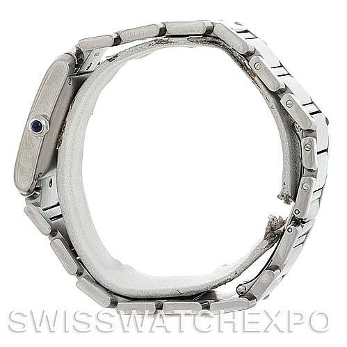 This image shows a side view of the Cartier Tank Francaise W51002Q3 Men
s Stainless Steel Silver Dial W51002Q3 Men
s Stainless Steel Silver Dial watch, highlighting its metal bracelet and side profile.