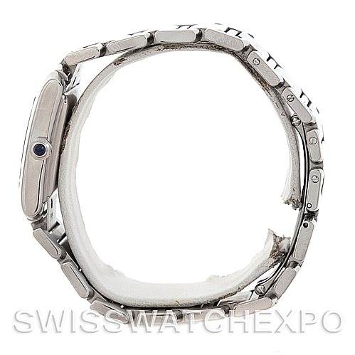 The image shows a side profile view of a Cartier Tank Française watch, highlighting its bracelet and case side.