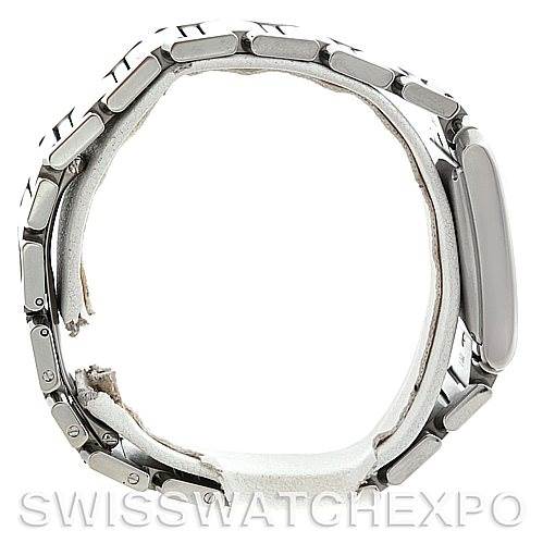 This Tank Francaise model by Cartier is shown from a side angle, highlighting the bracelet and case profile.