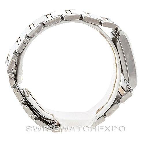 This image shows the side view of a Tank Francaise watch by Cartier, focusing on the metal bracelet and clasp.