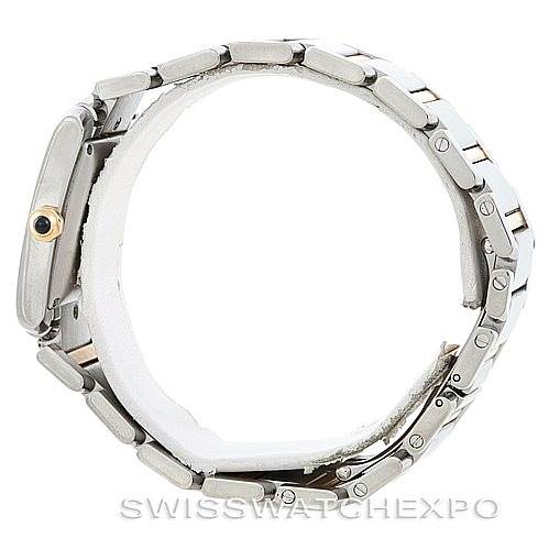 The image shows a side profile view of the band and case of a Cartier Tank Française watch.