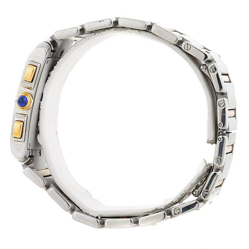 The image shows the side profile of the Cartier Tank Francaise W51004Q4 Men's Steel and Gold (two tone) Silver Dial W51004Q4 Men's Steel and Gold (two tone) Silver Dial watch, highlighting the bracelet and control buttons.