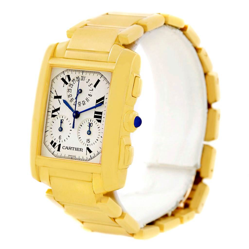 This image shows a Cartier Tank Française watch from the front and left side, highlighting the bracelet and face details.