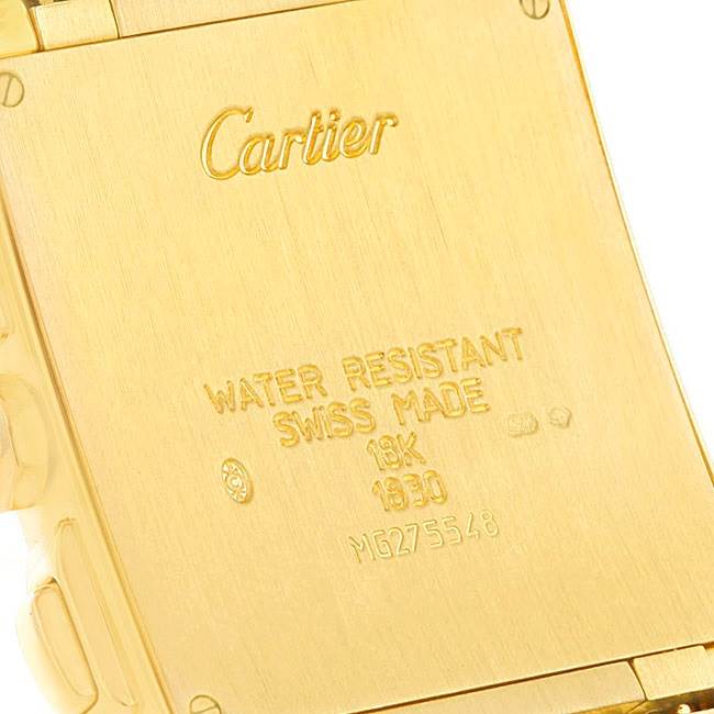 This is a close-up view of the back case of the Tank Francaise model by Cartier.