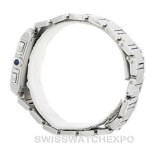 The image shows a side view of the Cartier Tank Francaise W51001Q3 Men's Stainless Steel White Dial W51001Q3 Men's Stainless Steel White Dial watch, highlighting the crown and the metal bracelet.