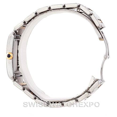 The image shows a side profile of the Cartier Tank Francaise W51005Q4 Men
s Steel and Gold (two tone) Silver Dial W51005Q4 Men
s Steel and Gold (two tone) Silver Dial watch, highlighting its bracelet and case with the crown visible.