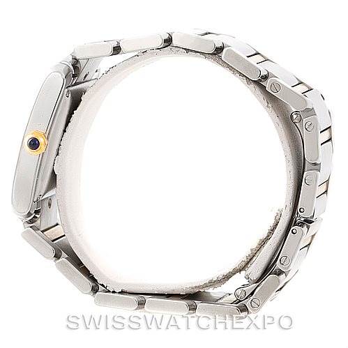 This image shows a side angle of the bracelet and profile of the Tank Française model by Cartier.