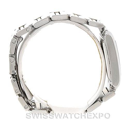 The image shows a side view of the Cartier Tank Francaise W51005Q4 Men
s Steel and Gold (two tone) Silver Dial W51005Q4 Men
s Steel and Gold (two tone) Silver Dial watch, highlighting its bracelet and case.