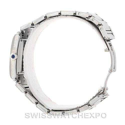 This image shows a side view of the Cartier Tank Francaise W51002Q3 Men
s Stainless Steel Silver Dial W51002Q3 Men
s Stainless Steel Silver Dial watch, highlighting the metal bracelet and the side profile of the case.