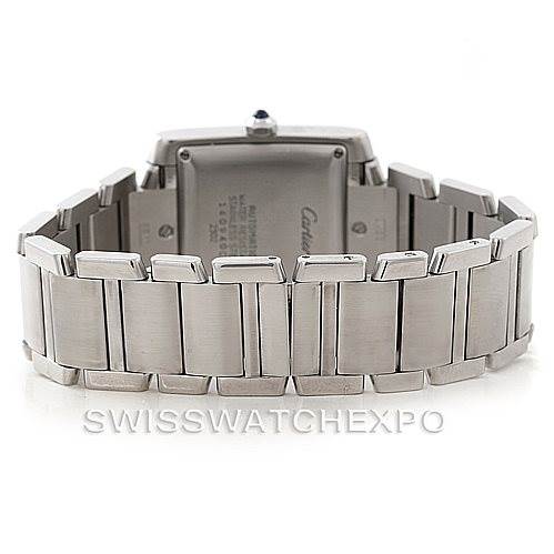 This image shows the back and bracelet of a Cartier Tank Française model watch.