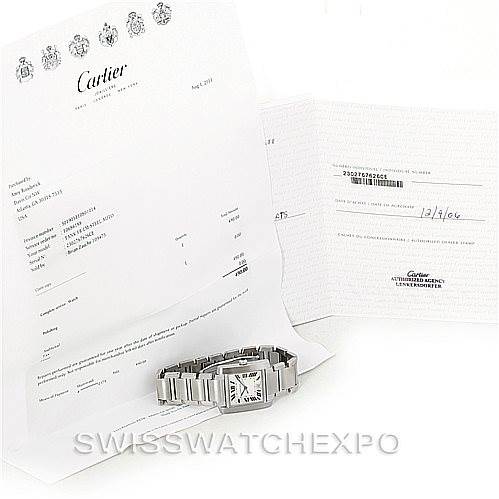 This image shows a Cartier Tank Française watch laid flat, accompanied by its Best Quality
ity and purchase documents.