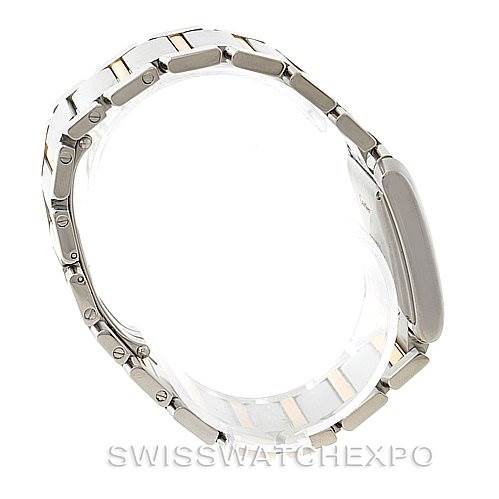 The image shows a side view of the Cartier Tank Francaise W51005Q4 Men's Steel and Gold (two tone) Silver Dial W51005Q4 Men's Steel and Gold (two tone) Silver Dial watch, focusing on the watch band and the slim profile of the case.