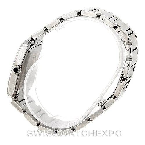 This image shows a side profile of a Tank Francaise watch by Cartier, focusing on the bracelet and side case.