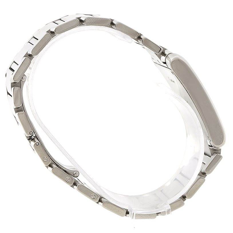 This image shows a side view of the bracelet and clasp of the Cartier Tank Francaise W51001Q3 Men
s Stainless Steel White Dial W51001Q3 Men
s Stainless Steel White Dial watch.