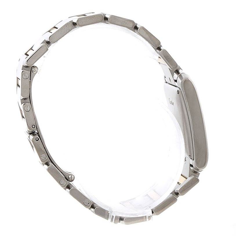 This image shows a side view of a Cartier Tank Francaise W51005Q4 Men
s Steel and Gold (two tone) Silver Dial W51005Q4 Men
s Steel and Gold (two tone) Silver Dial watch, focusing on the bracelet and profile of the case.