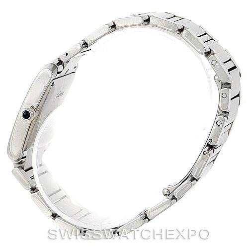 This side view of the Cartier Tank Francaise W51002Q3 Men's Stainless Steel Silver Dial W51002Q3 Men's Stainless Steel Silver Dial model showcases the profile and bracelet links.