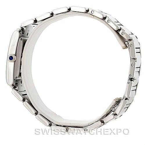 The image shows a side profile view of a Cartier Tank Francaise W51002Q3 Men
s Stainless Steel Silver Dial W51002Q3 Men
s Stainless Steel Silver Dial watch, highlighting its bracelet and case.