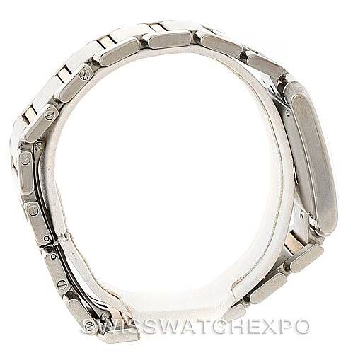 This image displays a side view of the Tank Francaise watch by Cartier, highlighting its bracelet links and case profile.