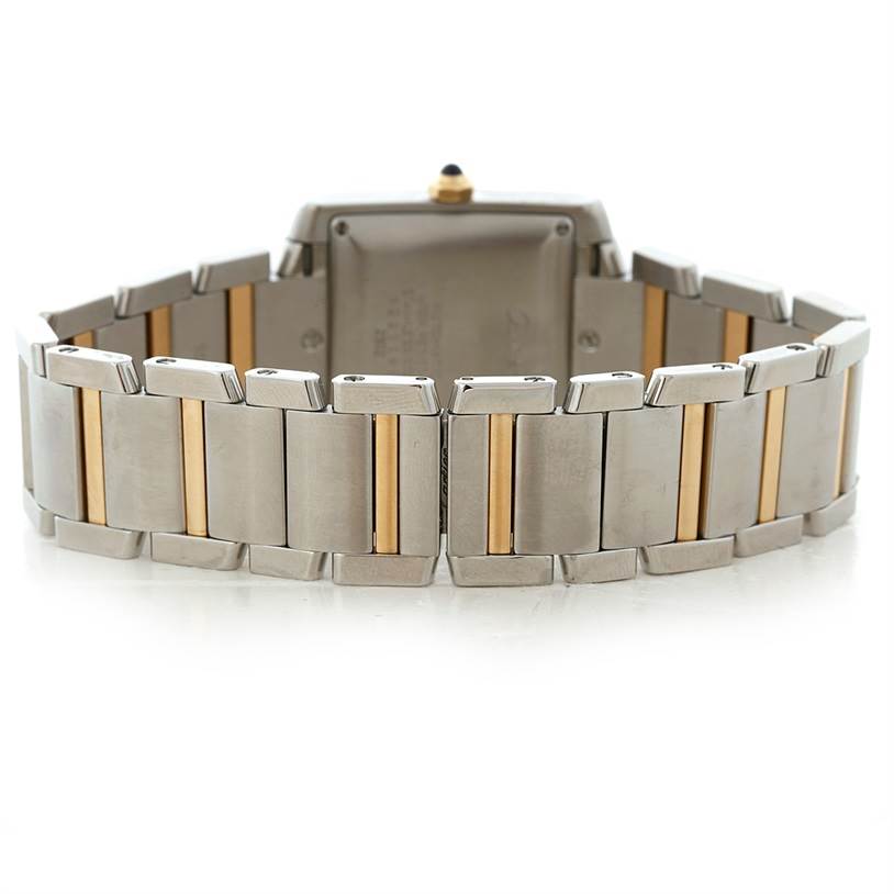 This image shows the back view of the bracelet for the Cartier Tank Francaise W51005Q4 Men
s Steel and Gold (two tone) Silver Dial W51005Q4 Men
s Steel and Gold (two tone) Silver Dial watch.