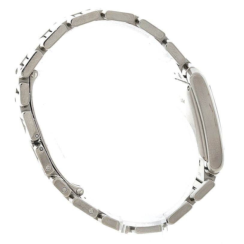 The image shows a side profile of the Cartier Tank Française watch, highlighting its bracelet and case.