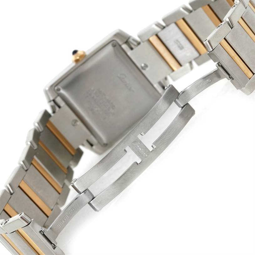 The image shows the back case and clasp of the Tank Francaise model by Cartier.