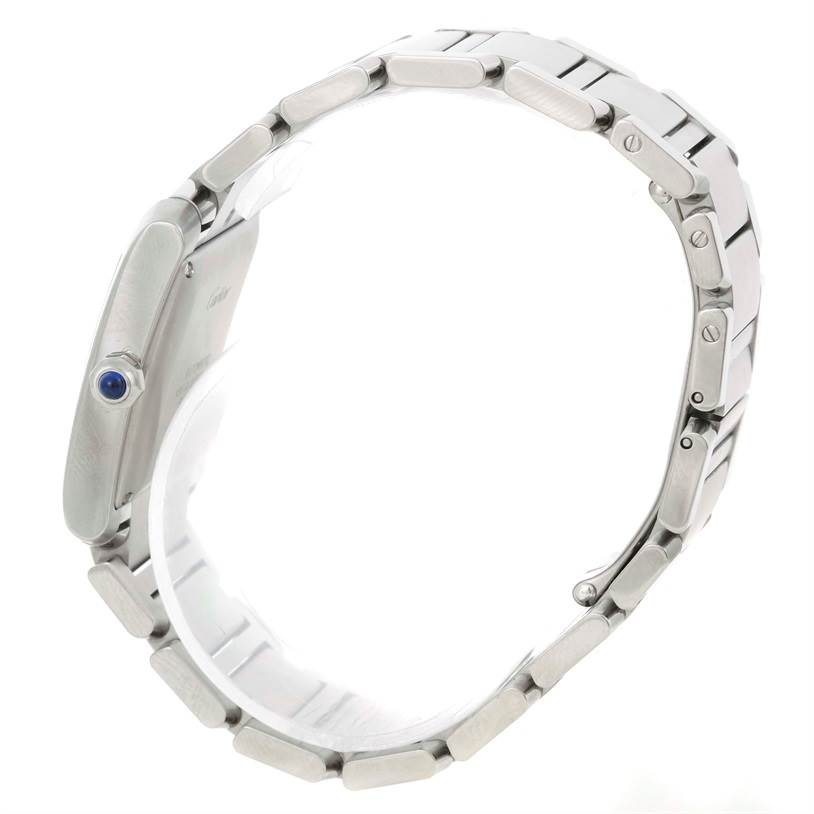 The image shows a side view of the Cartier Tank Française watch, highlighting its bracelet and side profile.